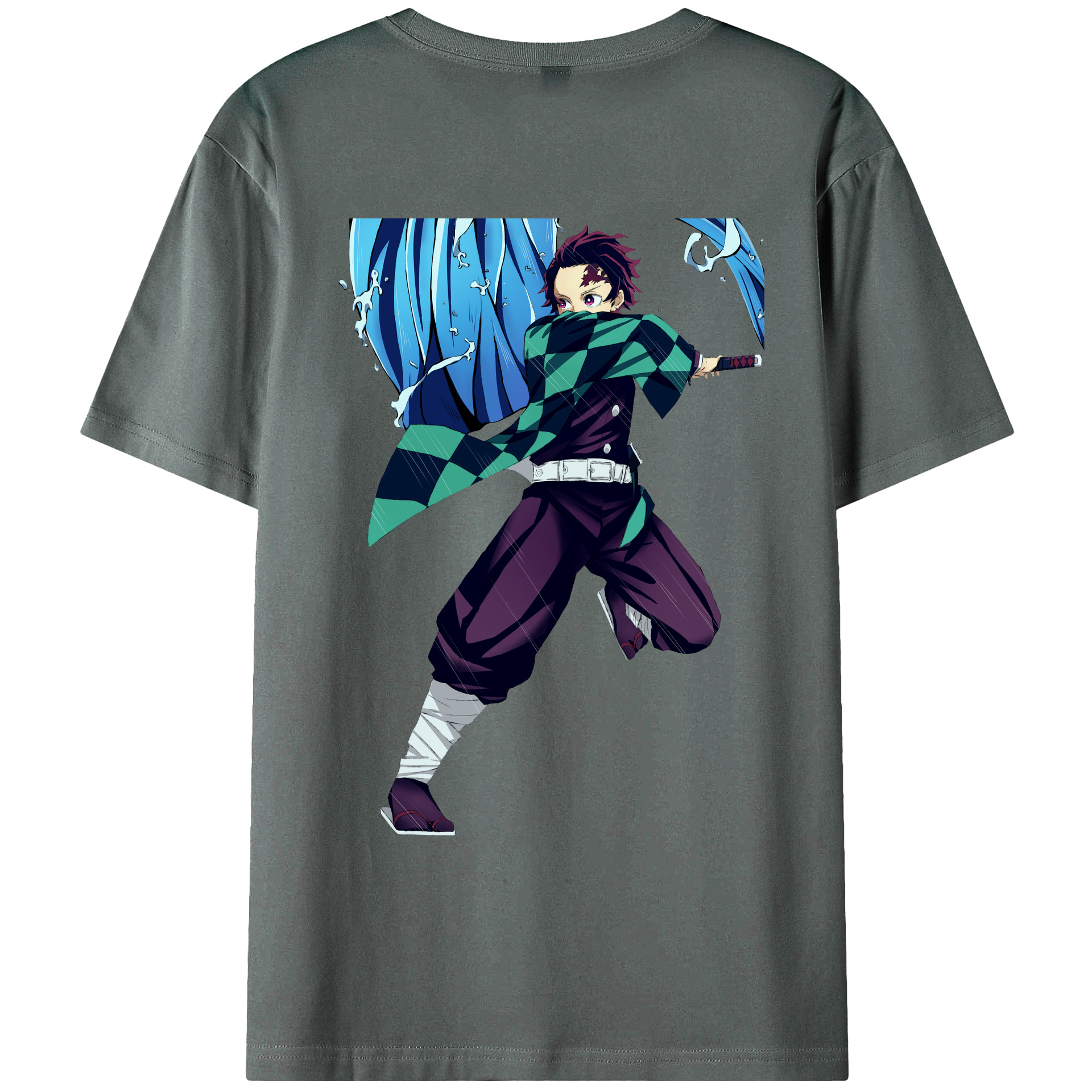 （画像用） 鬼滅の刃 竈門 炭治郎／かまど たんじろう Kamado Tanjirou 綿100％ メンズ半袖Tシャツ（バックプリント） 通気性